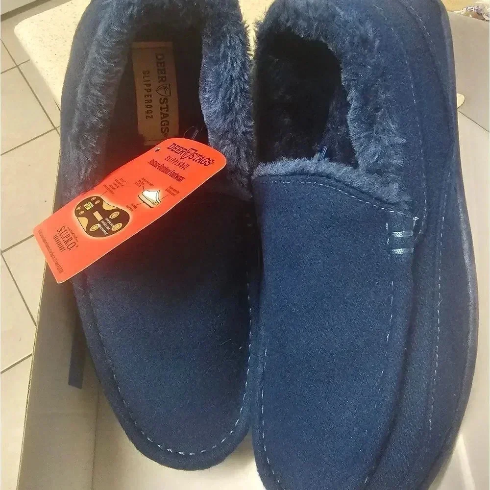 Deer Stags Spun Moccasin Slippers Royal‎ Blue New Size Men's 9 Wide